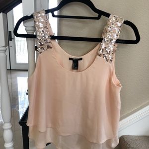 Peach tank with shimmery straps [F21]